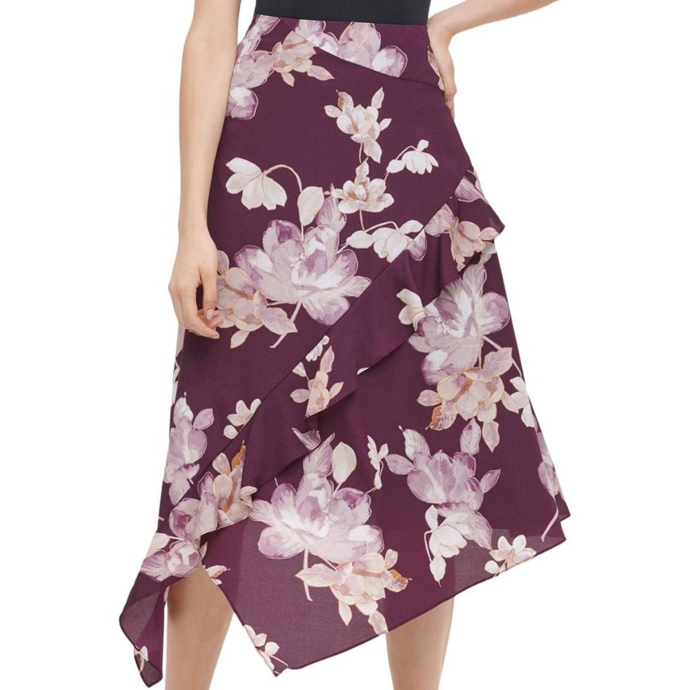 (nwt) Calvin Klein Plum Floral Asymmetrical Ski